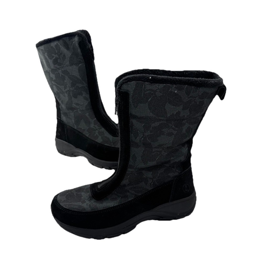 Lands End Thermolite Black Suede & Canvas Fleece Lined Boots Womens Size 6.5